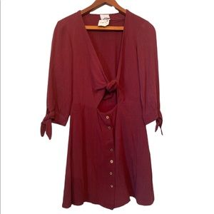 Skylar + Madison Button Front Long Sleeved Cranberry Dress